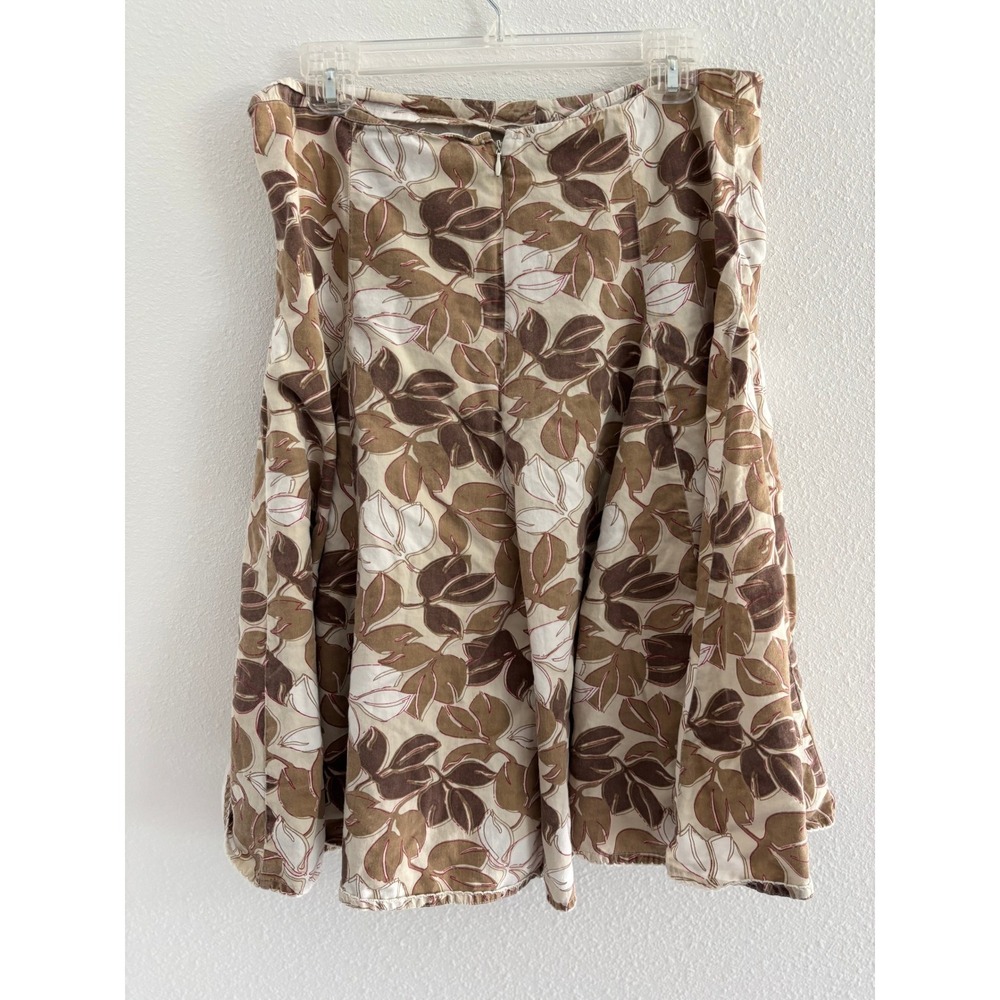 Vintage Merona Skirt Womens 10 Brown Leaves Pleated Preppy Y2K Career Coquette